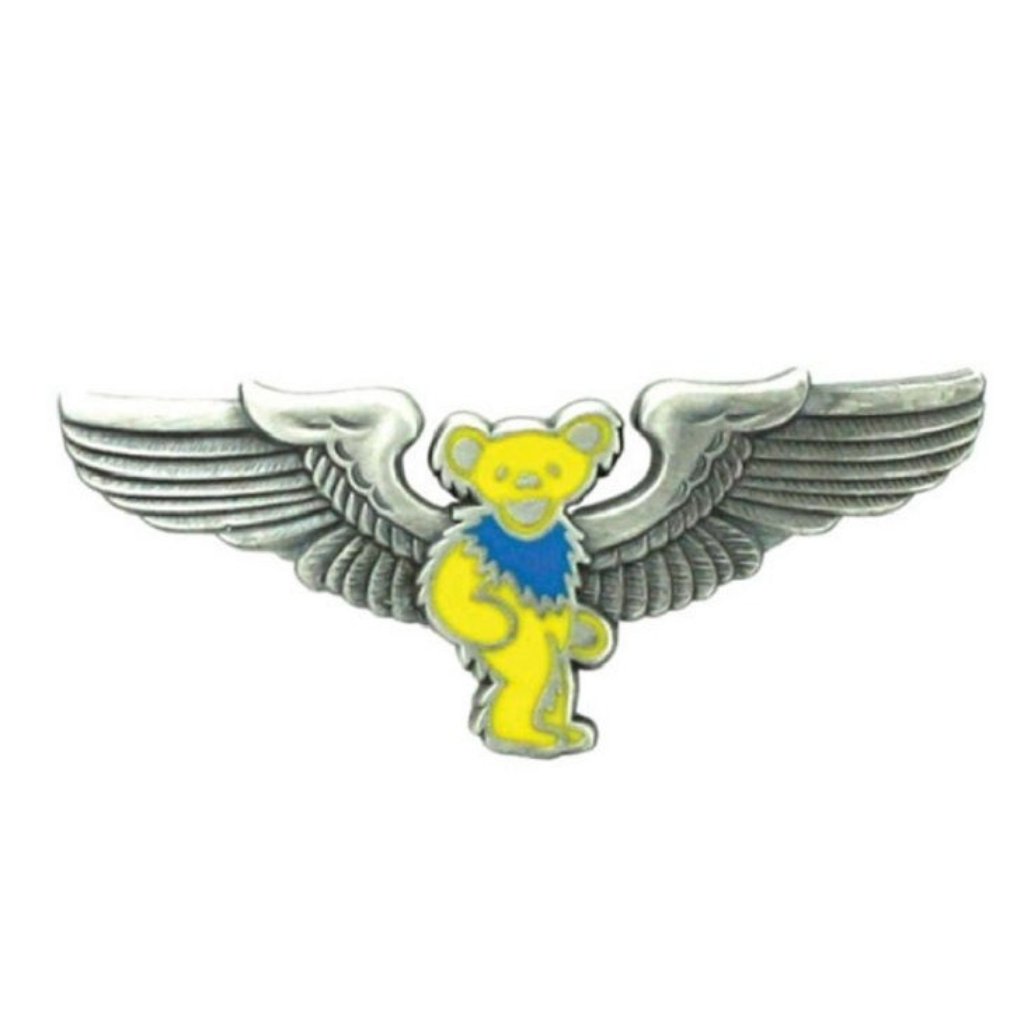 New Yellow Bear Grateful Dead Pin Deadhead Pilot Wings Licensed Hippie Airplane